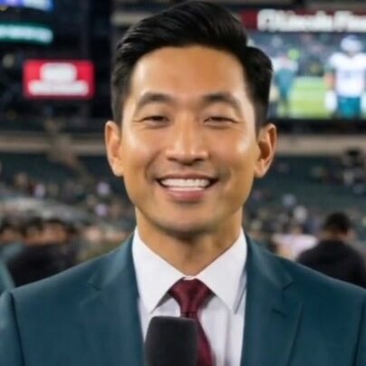 Kev Togawa reporting from a stadium